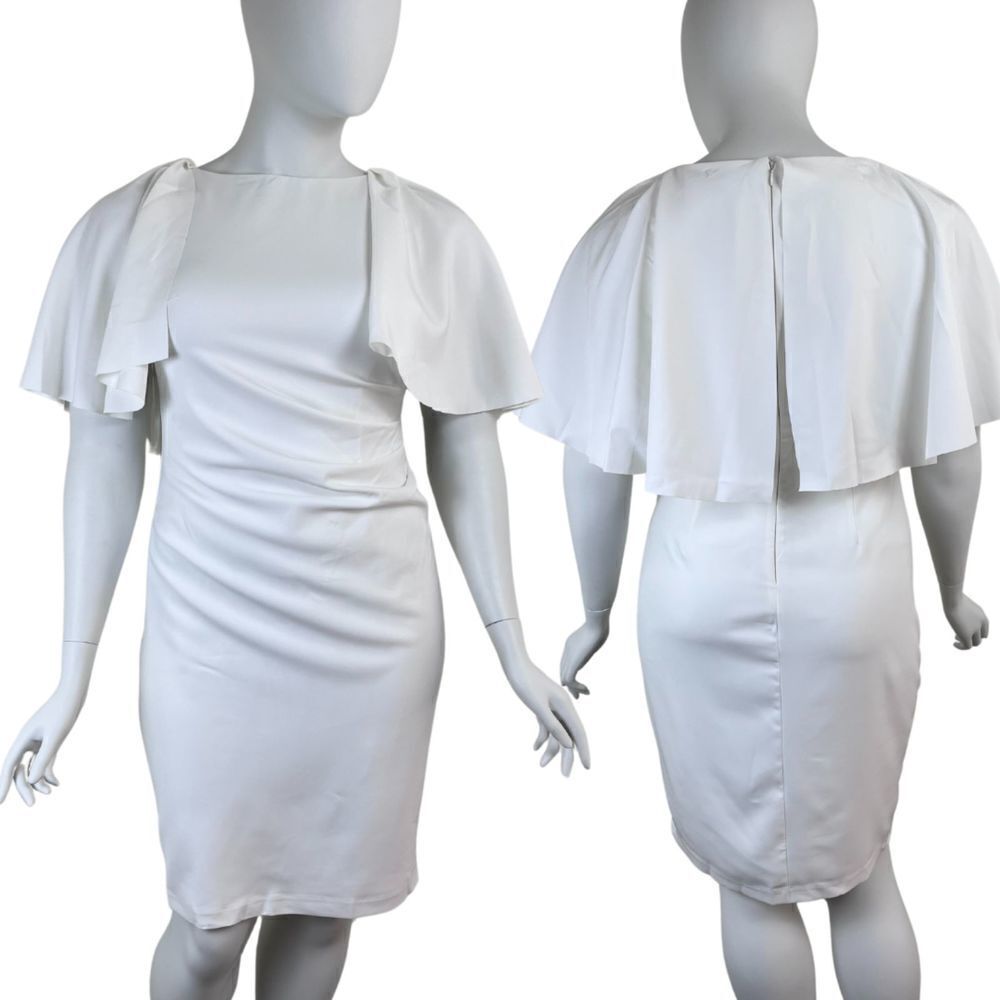Marina Women Size 12 Ivory Cape Minimalist Sheath NEW Dress Bodycon Contemporary